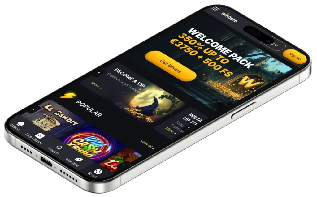 Capture d'écran de l'app WinHero Casino